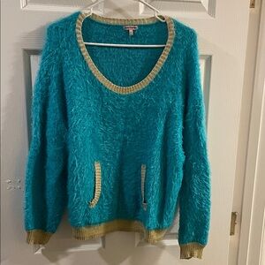 Juicy Couture XL Teal and Gold Fuzzy Sweater